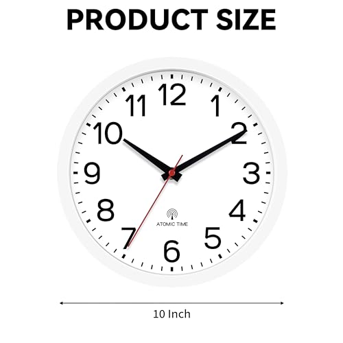 AKCISOT 10 Inch Wall Clock, Silent Battery Operated Analog Clock, White | Atomic | Classroom | Kitchen | Office | Easy to Read Numbers | Garage - color: Atomic_white, size: 10 Inch