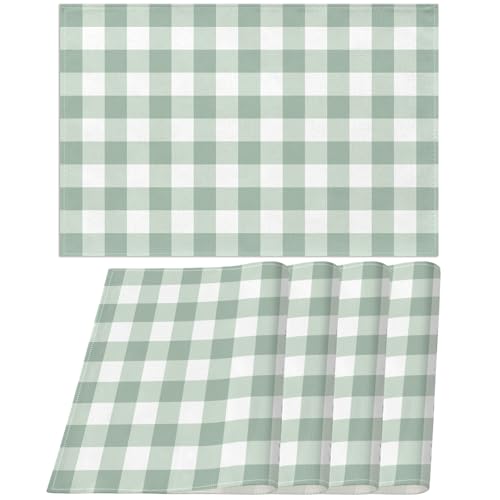 Sage Green Gingham Party Placemats Green and White Checkered Plaid Table Mats for Birthday Bridal Baby Shower Party Dining Table Decorations (12" x 18") - size: 12" x 18"