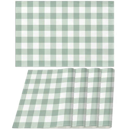 Sage Green Gingham Party Placemats Green and White Checkered Plaid Table Mats for Birthday Bridal Baby Shower Party Dining Table Decorations (12" x 18") - size: 12" x 18"