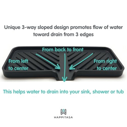Silicone Soap Dish Tray and Sponge Holder with Drain Chute and Feet | 3-Way Sloped Design | Bathroom and Kitchen Sink Organizer Caddy (Black, 10"x4", 7.8 Ounces) - color: Black, size: 10"x4"