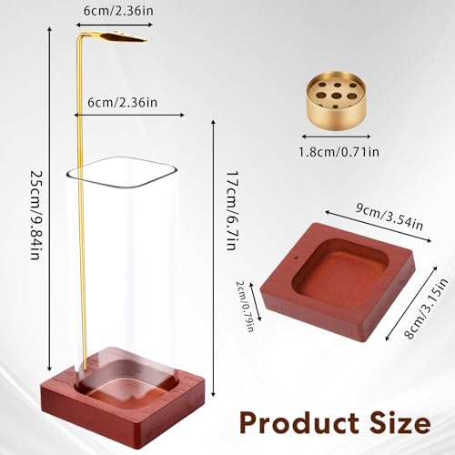 2 Pcs Glass Incense Holder for Sticks, Modern Incense Burner with Removable Glass Ash Catcher, Wood Incense Sticks Holder for Yoga Meditation Home Decor
