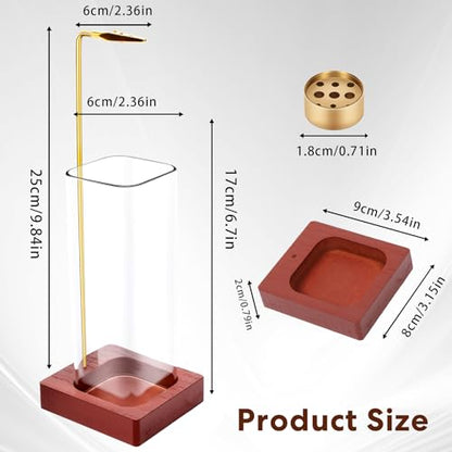 2 Pcs Glass Incense Holder for Sticks, Modern Incense Burner with Removable Glass Ash Catcher, Wood Incense Sticks Holder for Yoga Meditation Home Decor