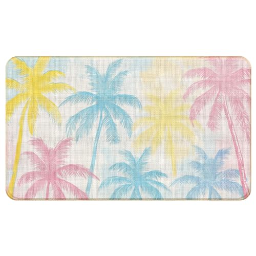 Chicimln Pastel Tropical Palm Tree Door Mat, Summer Beach Plants Non-Slip Linen Doormat Outdoor Indoor Entrance, Coastal Welcome Mats Rugs for Entryway Front Door Porch, 17x30 Inch - color: Palm Tree