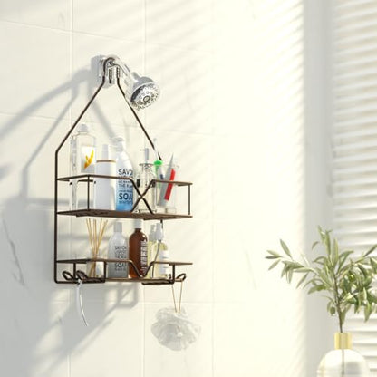 TreeLen Shower Caddy over Shower Head Hanging Bathroom Caddy for Bathroom Organizer 4 Hooks Shampoo Holder-Bronze - color: Bronze