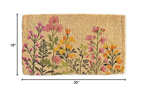 Vivaterra Spring Garden Coir Door Mat, 30" W x 18" D x 1" H, Natural Coir Entrance Doormat, Thick for Outdoor, Entry, Patio, Front Door Mat, Cheery Eco-Friendly Welcome Mat
