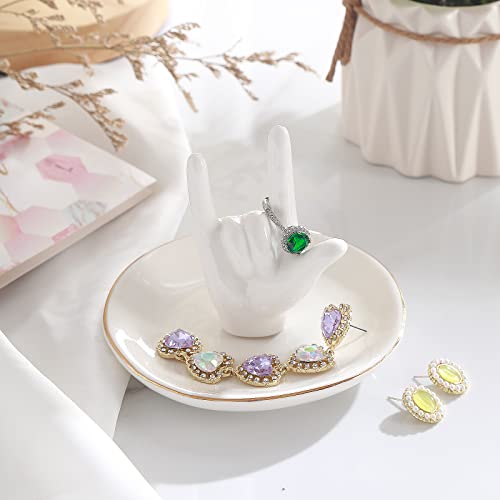 PUDDING CABIN Ring Holder - I Love You Hand, Ceramic Jewelry Dish, Valentine's Day, Wedding, Birthday, Mothers Day Gifts for Women - style: I love you Hand