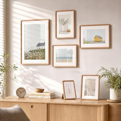 Acovy 8x10in Picture Frame, Natural Solid Oak | Handcrafted Wooden Photo Frame, Dual Use for Tabletop & Wall Mount, Matted to Fit 5"x7" Photos, HD Tempered Glass - color: Oak, size: 8x10in