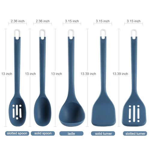 MOACC Silicone Kitchen Cooking Utensils Set: Heat Resistant 13inch Long Kitchen Gadgets, BPA Free Non Stick Rubber Cook Accessories For Food Prep, Frying, Serving, Basting (Dark Blue) - color: Dark Blue