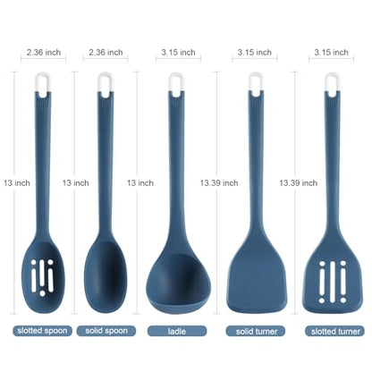 MOACC Silicone Kitchen Cooking Utensils Set: Heat Resistant 13inch Long Kitchen Gadgets, BPA Free Non Stick Rubber Cook Accessories For Food Prep, Frying, Serving, Basting (Dark Blue) - color: Dark Blue