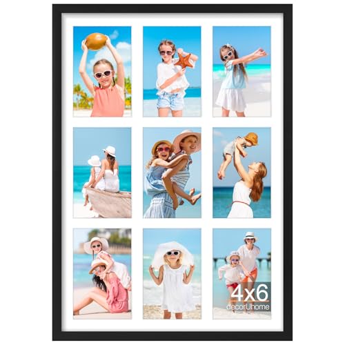 decorUhome 9 4x6 Picture frames Collage Wall Decor with Mat, P061420BK | Black 14x20 Collage Picture Frame, Fits Nine 4x6 Photos with Mat for Wall Mounting, 1 Pack - color: Black, size: 14x20 (9-4x6)