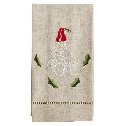 Saro Lifestyle Embroidered and Hemstitched Santa Guest Towel (Set of 4), Natural, 14"x22" - color: Santa
