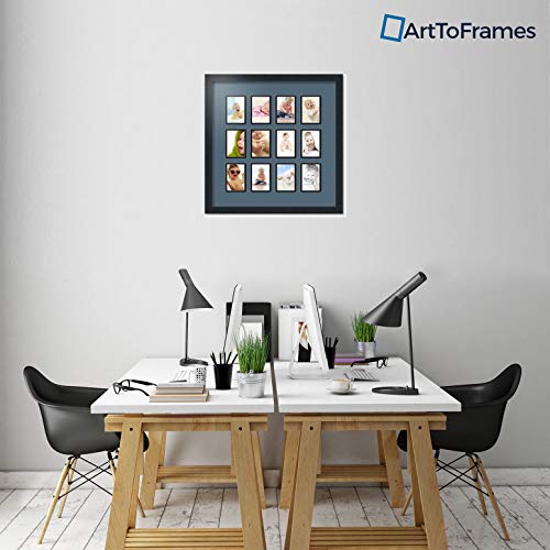 ArtToFrames Collage Photo Frame Double Mat with 12-3.25x4.75 Openings with Satin Black Frame and Dutch Blue mat. - color: Dutch Blue, size: 12 - 3.25x4.75