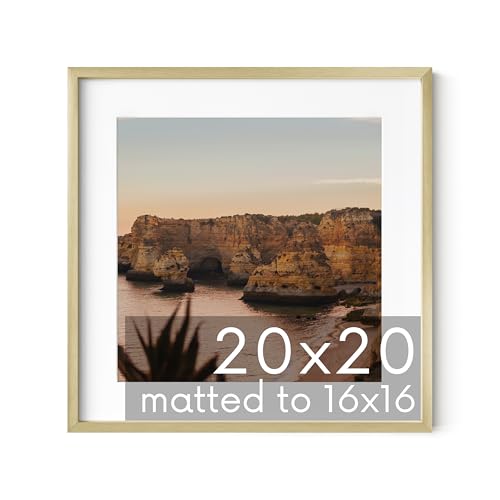 HAUS AND HUES 20x20 Gold Metal Picture Frame Matted to 16x16 - Features Premium Aluminum & Hanging Hardware, Shatterproof Plexiglass - Ideal for Home, Office (20x20 in, Gold, Set of 1) - color: Gold Metal, size: 20x20 in, style: Set of 01