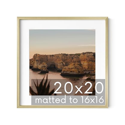 HAUS AND HUES 20x20 Gold Metal Picture Frame Matted to 16x16 - Features Premium Aluminum & Hanging Hardware, Shatterproof Plexiglass - Ideal for Home, Office (20x20 in, Gold, Set of 1) - color: Gold Metal, size: 20x20 in, style: Set of 01