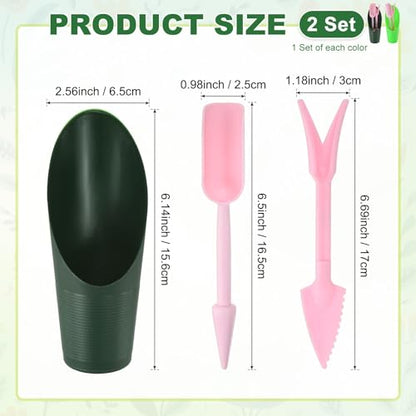 M METERXITY 2-Set Succulent Tools, Plastic 2-in-1 Mini Garden Shovel Hand Succulent Transplanting Tools Garden Shovel Transplant Trowel for Planting/Digging/Aerating [Deep Green,Green,Pink] - color: Deep Green,Green,Pink