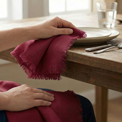 ACCENTHOME Burgundy Cotton Linen Napkin Set of 6 18x18 inch Dinner Napkins | Cotton Linen Blend Napkins, Machine Wash On Gentle Cycle, Economy Pack, Multi Purpose Use, Cotton - color: 10 - Burgundy, size: 18" x 18" (Set of 6)