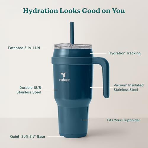 REDUCE 40 oz Stainless Steel Tumbler with Handle - Dual-Wall Vacuum Insulated Travel Mug, Sweat-Proof Lid & Reusable Straw - Keeps Drinks Cold for 24 Hrs, Fits Cupholders, Dishwasher Safe - Dark Web - color: Dark Web, size: 40 Ounces
