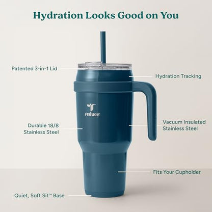 REDUCE 40 oz Stainless Steel Tumbler with Handle - Dual-Wall Vacuum Insulated Travel Mug, Sweat-Proof Lid & Reusable Straw - Keeps Drinks Cold for 24 Hrs, Fits Cupholders, Dishwasher Safe - Dark Web - color: Dark Web, size: 40 Ounces