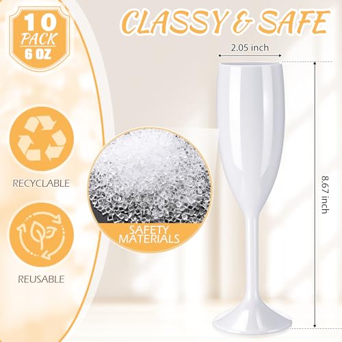 Zopeal Plastic Reusable Champagne Flute Glasses 6 oz and 50 Pcs Bow Set Acrylic Wedding Toasting Goblet 3.5" Bow Unbreakable Wine Cup for Bachelorette Bridal Shower Party(White and Black) - color: White/Black