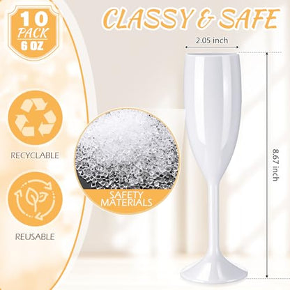 Zopeal Plastic Reusable Champagne Flute Glasses 6 oz and 50 Pcs Bow Set Acrylic Wedding Toasting Goblet 3.5" Bow Unbreakable Wine Cup for Bachelorette Bridal Shower Party(White and Black) - color: White/Black