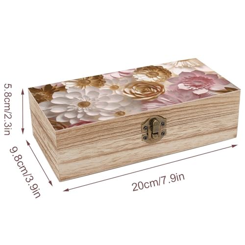 Wood Storage Box White Gold FlowersRetro Decorative Organizer with for Photos Letters Keepsakes for Home Study Desk