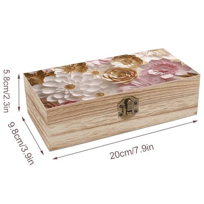 Wood Storage Box White Gold FlowersRetro Decorative Organizer with for Photos Letters Keepsakes for Home Study Desk