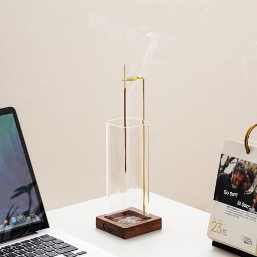 Ceremony Incense Holder,2 Pack Wood Incense Holder for Sticks with Glass Ash Catcher Ceremony Incense Holder - color: 2 Pcs Wooden Square