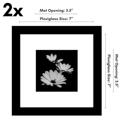 Americanflat 7x7 Picture Frame 2-Pack - Matted to 4x4 - Black | Slim Molding construction, Polished plexiglass front, wall or tabletop display with included easel, triangle hangers included - color: Black, size: 7x7 with 4x4 Mat