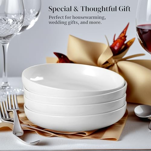 DeeCoo 7 Pack Porcelain Pasta Bowls Ceramic , Large Serving Bowl, Wide and Shallow, Set 8.3 Inch - 30 Ounce - for Pasta, Salad, Cereal, Soup & Microwave & Dishwasher Safe