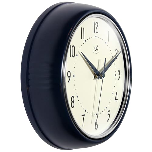 Infinity Instruments Retro 9.5 Inch Round Indoor Wall Clock, Navy Blue - color: Navy Blue, size: 9.5 Inch
