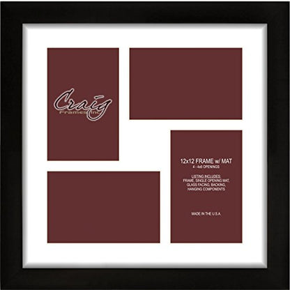 Craig Frames 1WB3BK 12 by 12-Inch Black Picture Frame, Single White Collage Mat with 4-4 by 6-Inch Openings - color: 500121201C53A 4x6 2-Opening - 1" Border