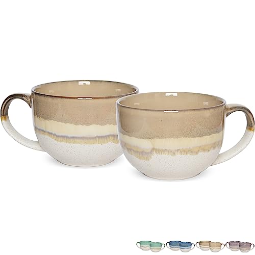 Bosmarlin Ceramic Jumbo Coffee Mug Set of 2, 23 Oz, Large Mug Soup Bowls with Handles, Dishwasher and Microwave Safe (Brown Grey) - color: Brown Grey