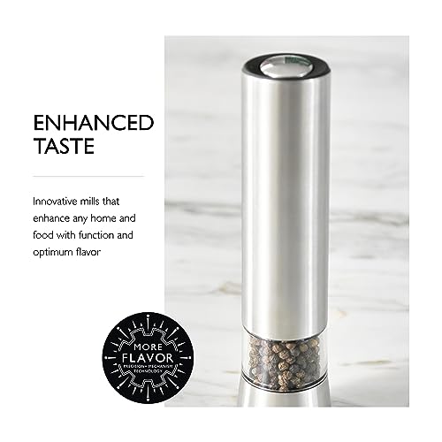 Cole & Mason Hampstead Electronic Pepper Mill - Electric Pepper Grinder Set - Adjustable Electric Spice Grinder - Hand Wash - Stainless Steel