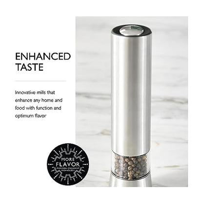 Cole & Mason Hampstead Electronic Pepper Mill - Electric Pepper Grinder Set - Adjustable Electric Spice Grinder - Hand Wash - Stainless Steel