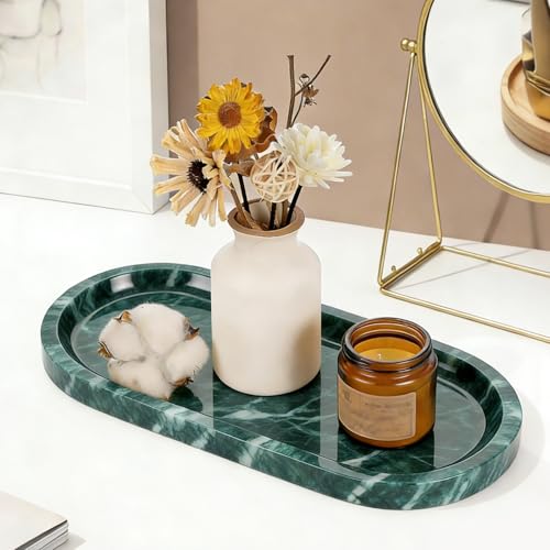 Natural Marble Tray, Green Stone Tray, Vanity Decorative Tray for Countertop, Catchall for Perfume, Candles, Skincare, Jewelry Dish, Bathroom Tray, Hotel Supplies