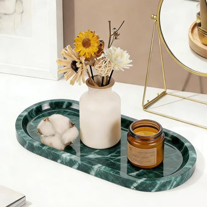 Natural Marble Tray, Green Stone Tray, Vanity Decorative Tray for Countertop, Catchall for Perfume, Candles, Skincare, Jewelry Dish, Bathroom Tray, Hotel Supplies