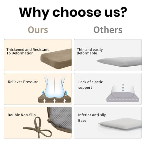 Dining Chair Cushions, Khaki, 17"x16", Set of 4 | 2" Cooling Gel High-Density Foam, Chair Pads with Ties, Non-Slip Bottom, Removable Washable Cover, For Dining and Kitchen - color: Khaki, size: 4 Count (Pack of 1)