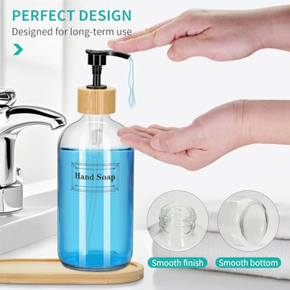 2 Pack 16 Oz Glass Soap Dispenser Set with Tray, Hand Dish Soap Dispenser Set for Bathroom and Kitchen Bottle Dispenser with Dish Soap, Hand Soap, Lotion (Clear) - color: Clear