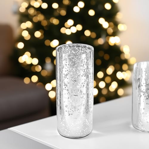 WGVI Hurricane Candle Holder Sleeve, W: 4", Ht: 10", Silver Speckled Glass Cylinder Open Both Ends, Chimney Tube Shade, 2 Pieces - color: Silver Speckle, size: 4x10"H