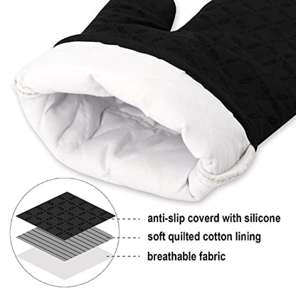 KEGOUU Oven Mitts and Pot Holders 6pcs Set, Kitchen Oven Glove High Heat Resistant 500 Degree Extra Long Oven Mitts and Potholder with Non-Slip Silicone Surface for Cooking (Black) - color: Black