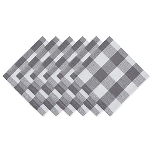 DII Buffalo Check Collection, Classic Farmhouse Cloth Napkin Set, 20x20, Gray & White, 6 Piece - color: Gray & White, size: 20" x 20" (Set of 6)