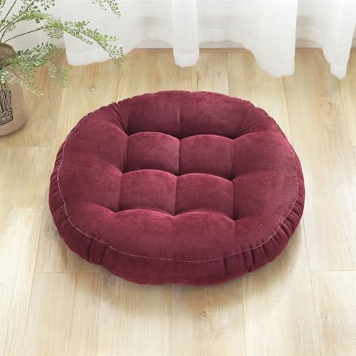 SK Studio Meditation Floor Pillow Large Round Seat Cushion for Adults | 22x22 Inch Tufted Corduroy Floor Cushion for Classroom Living Room Yoga, Wine Red - color: Wine Red, size: 22"W x 22"L (Pack of 1)