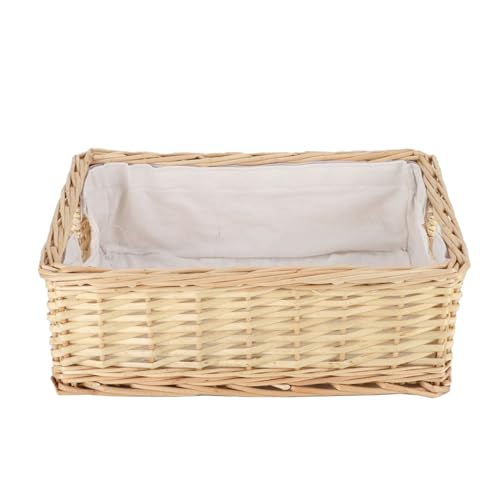 YAHUAN Rectangular Wicker Storage Basket Woven Rattan Basket with Handle, Baskets for Organizing, Bedroom,Living room,Pantry (Wicker with lining) - color: Wicker with lining