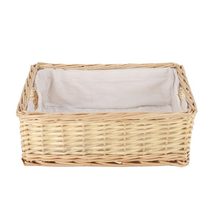 YAHUAN Rectangular Wicker Storage Basket Woven Rattan Basket with Handle, Baskets for Organizing, Bedroom,Living room,Pantry (Wicker with lining) - color: Wicker with lining