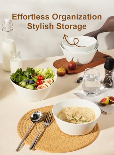 32 OZ Large Soup Bowls Set of 4 – White Porcelain Bowls for Ramen, Cereal, Salad, Pasta, Oatmeal & More – Microwave, Dishwasher, Oven & Freezer Safe - size: 32 OZ(4PCS)