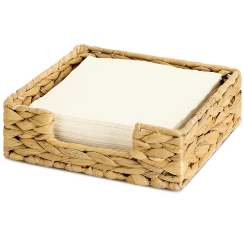Napkin Holder Wicker Woven Basket Dinner Paper Tray for Table Kitchen Decor | Water Hyacinth, Handwoven, Square, Home Decor, Napkin Holders For Paper Napkins - size: L7.9" X W7.9" X H2.8"