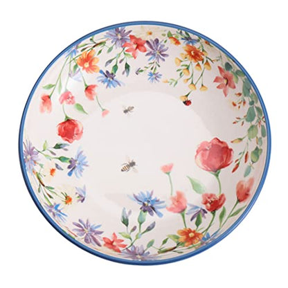 Bico Summer Provence Pasta Bowls, 35oz Salad Bowl Set of 4, Large Ceramic Serving Dinner Bowls for Soup and Cereal, Microwave and Dishwasher Safe, Gift for Housewarming and Thanksgiving - color: Summer Provence