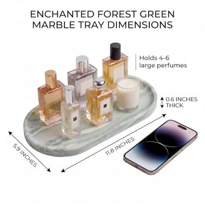 YKAJO Botanical Green Oval Marble Tray, 11.8x5.9 Vanity Perfume Organizer | Honed natural stone; jewelry & trinket dish, ring & key holder, soap & candle catchall; bath counter, dresser, coffee table - color: Botanical Green, size: 11.8" x 5.9" x 0.6"