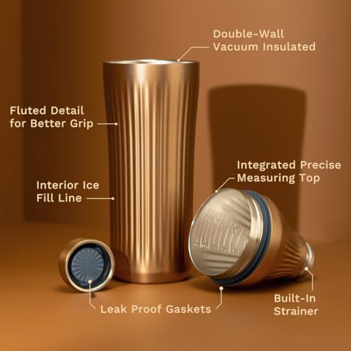 Diamond Edition Hybrid Cocktail Shaker Set, Brushed Copper, 28 oz | Diamond Edition Hybrid Cocktail Shaker Set with Vacuum Insulated Stainless Steel, Brushed Copper, 28 oz - color: Brushed Copper