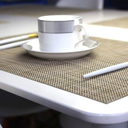 Dinner Mats Easy to Clean for Dining Table Woven Vinyl Placemats Heat Resistant 12x18 inche Table Mats Set of 6（Khaki） - color: Khaki, size: placemats set of 6